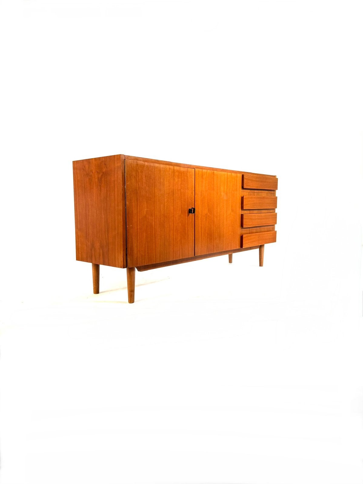 Vintage teakhouten sideboard/TV-kast, jaren ‘60, Teakhout, Vintage retro buisframe design rotan webbing papercord deens, 150 tot 200 cm