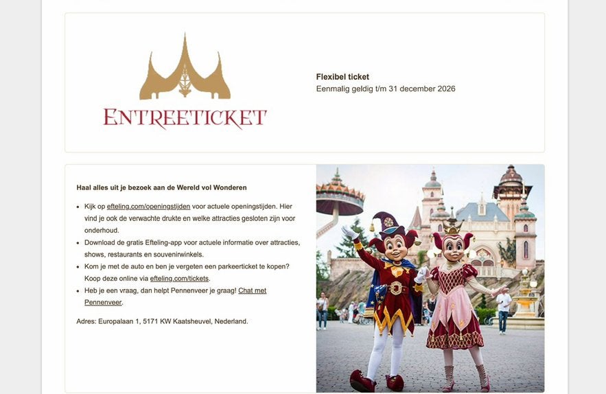 Efteling tickets 2 x te koop, Drie personen of meer, Ticket of Toegangskaart