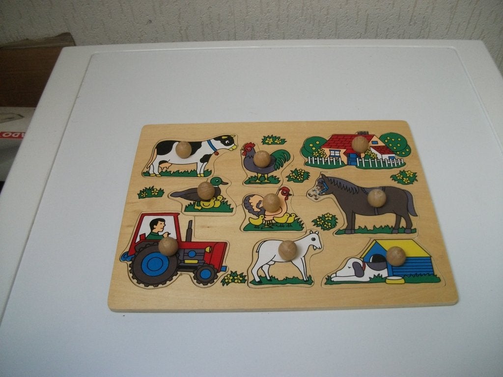 Puzzel dieren 9 delig grote knoppen, Ophalen of Verzenden, Gebruikt