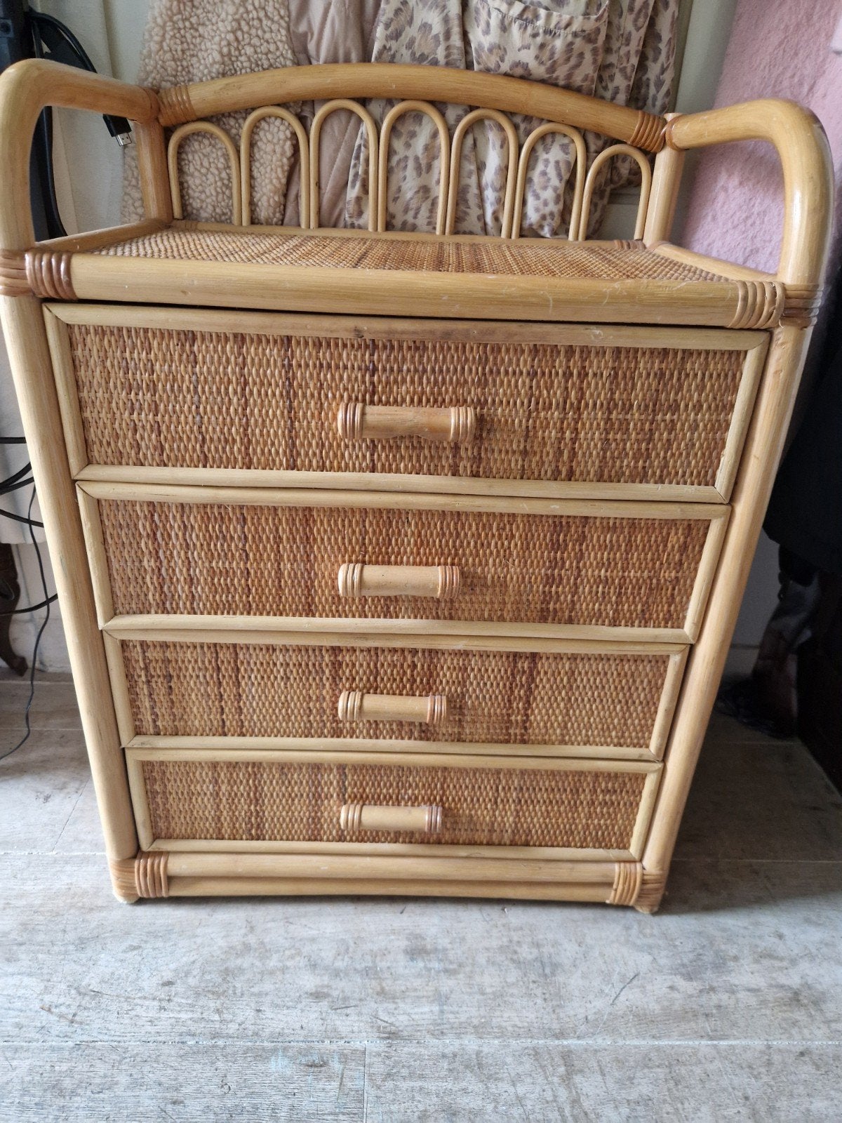 Rotan ladekastje met 4 laden - Vintage, Huis en Inrichting, Ophalen, Gebruikt, 50 tot 100 cm, 3 of 4 laden