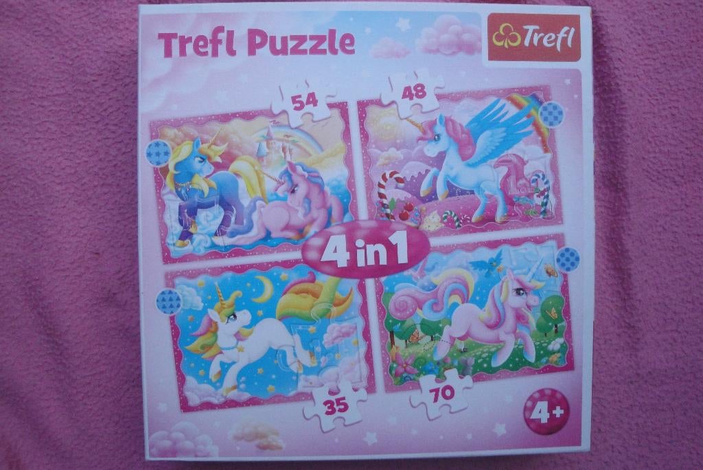 TREFL  4 IN 1 KINDERPUZZLES  35-38-54-70 stukjes  2,50euro, Ophalen of Verzenden, Minder dan 500 stukjes, Zo goed als nieuw, Legpuzzel