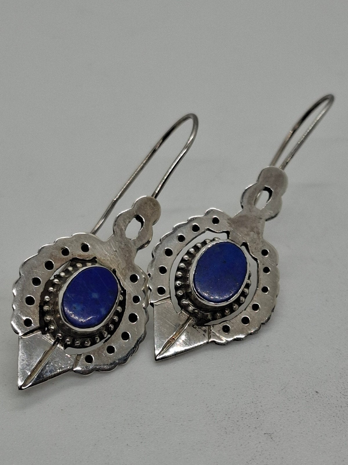 Oorbellen Lapis Lazuli Afghaanse Steen 925 Zilver 5 cm, Blauw, Ophalen of Verzenden, Met edelsteen, Zilver