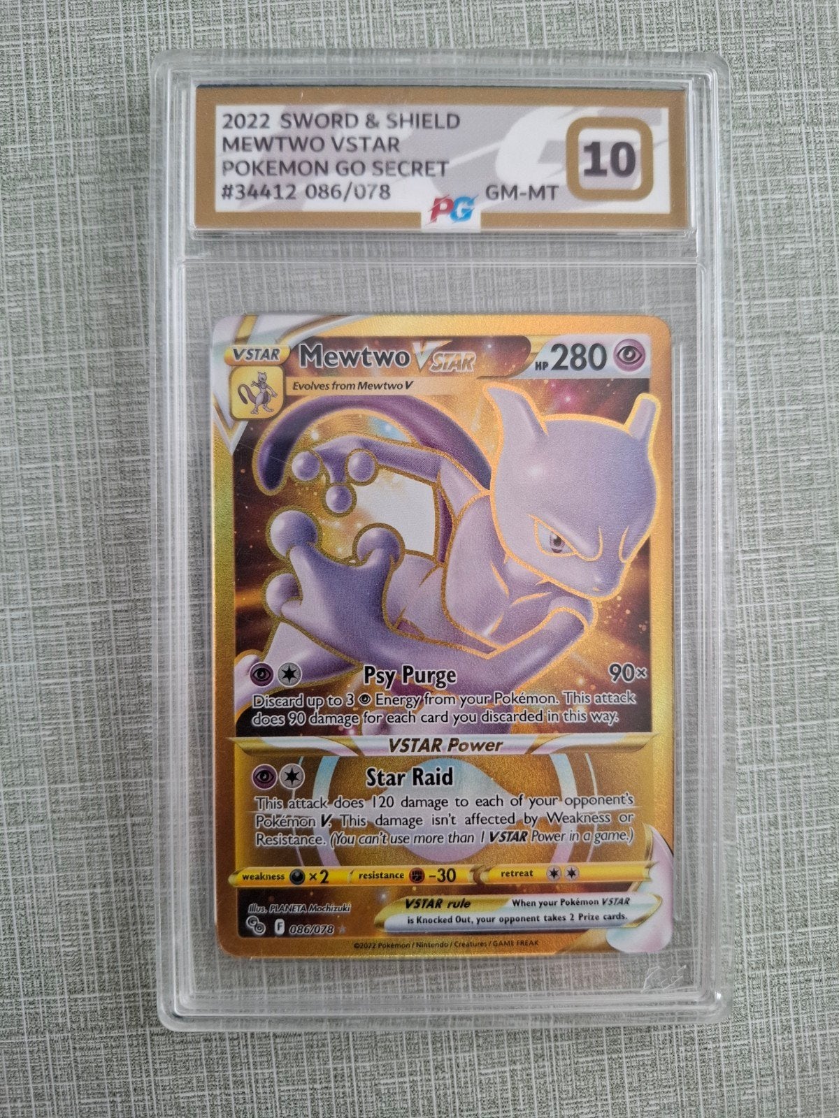 Mewtwo VSTAR Gold Secret Rare Pokémon Kaart PG GM-MT 10, Ophalen of Verzenden, Nieuw, Losse kaart, Foil