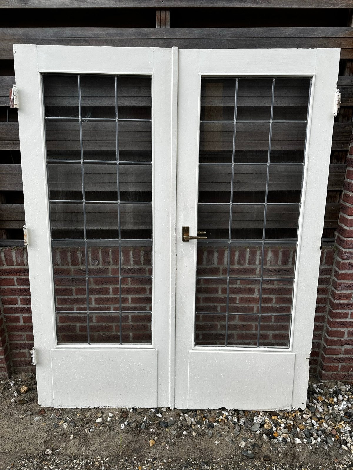 Antieke tuindeuren met glas in lood, Gebruikt, 200 tot 215 cm, Ophalen, 100 tot 120 cm