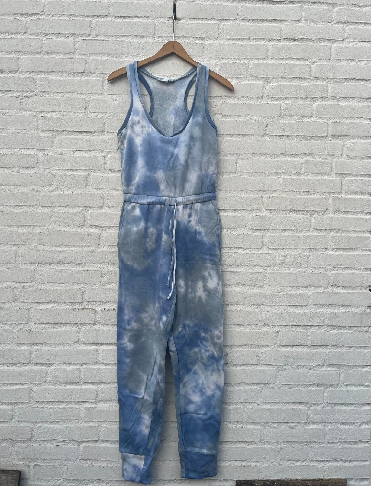 Hippie rose jumpsuit tie dye joggingpak maat XS blauw wit, Ophalen of Verzenden