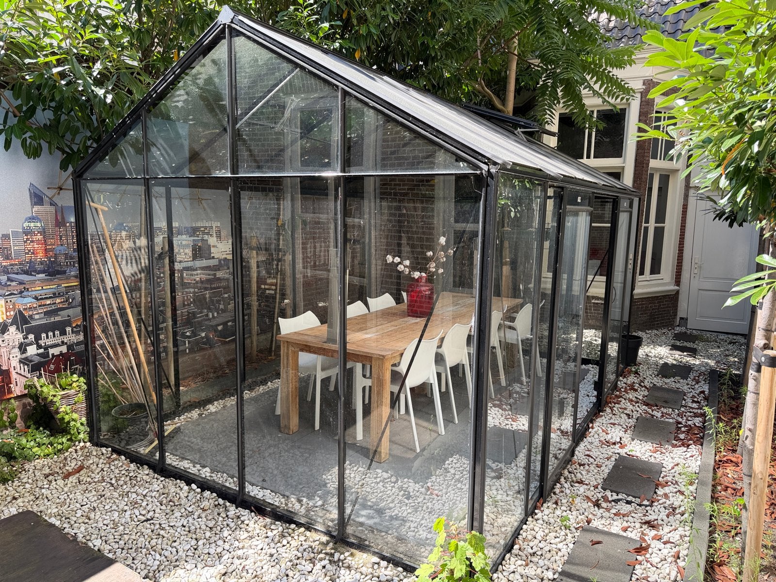 Ruime Kas 3.06x4.45m met schuifdeuren en dakramen, Tuin en Terras, Kassen, Ophalen, Gebruikt, Kweekkas, Glas