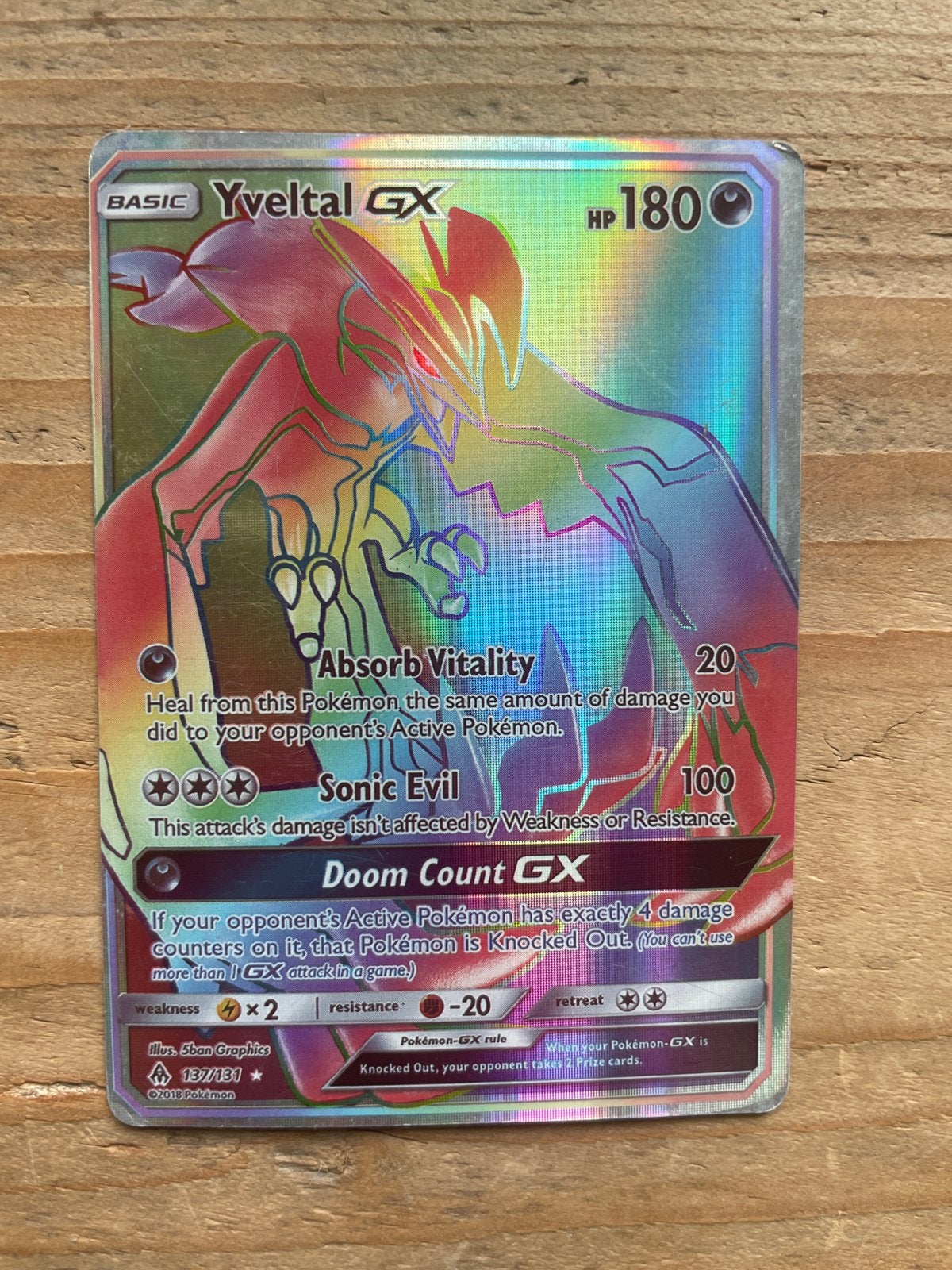 Yveltal GX 137/131 Full Art Rainbow Rare Pokémon Kaart, Ophalen of Verzenden, Gebruikt, Losse kaart, Foil