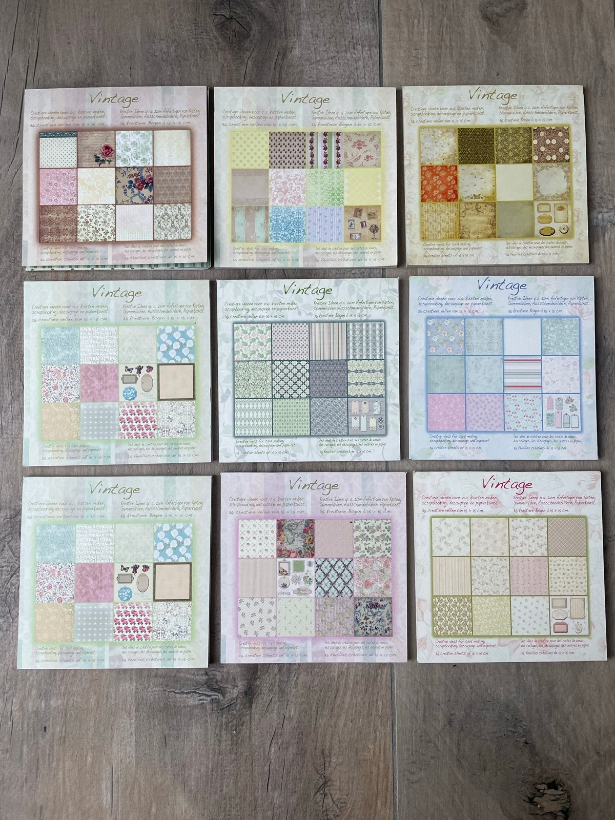 9x boekje Vintage Creatieve Vellen / Papierblokken 15x15 cm, Overige thema's, Meerkleurig, Ophalen of Verzenden, Zo goed als nieuw