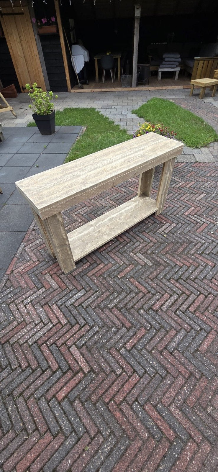 Nieuwe handgemaakte sidetable van steigerhout, Tuin en Terras, Ophalen, Nieuw