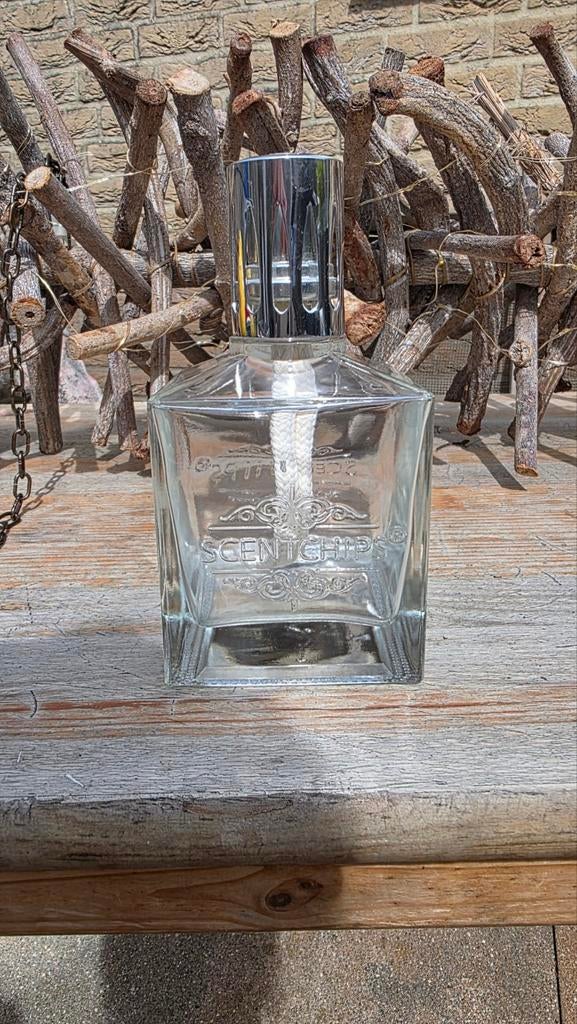 Scentchips glazen houder met dop en nieuw lont, Ophalen of Verzenden, Zo goed als nieuw, Glas