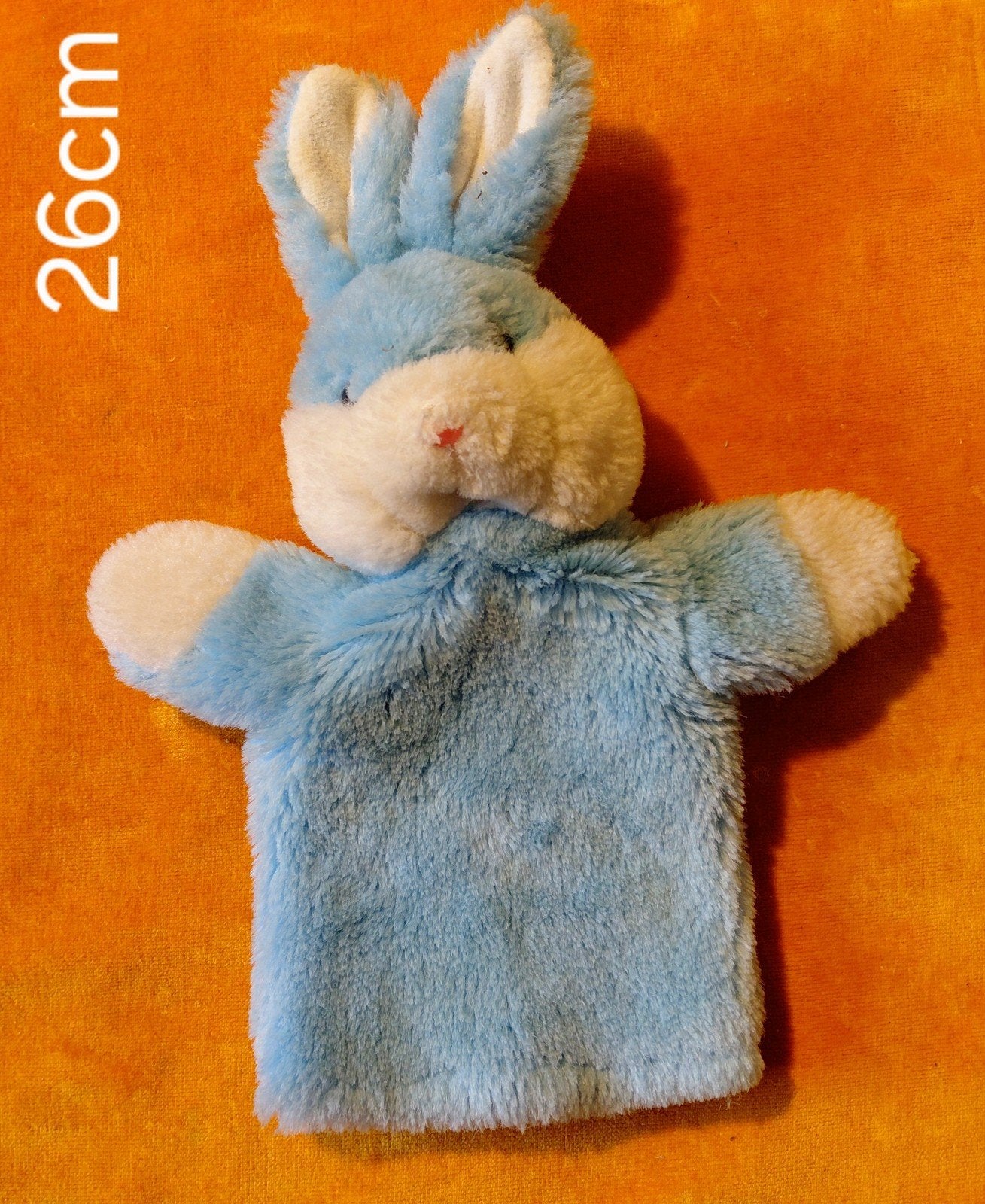 Blauwe konijn handpop - 26cm, Ophalen of Verzenden, Konijn