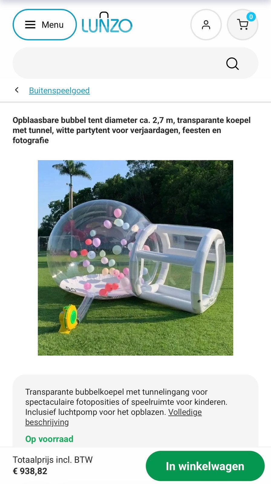 Bubble house / ballonnen huis met blower, Ophalen, Zo goed als nieuw
