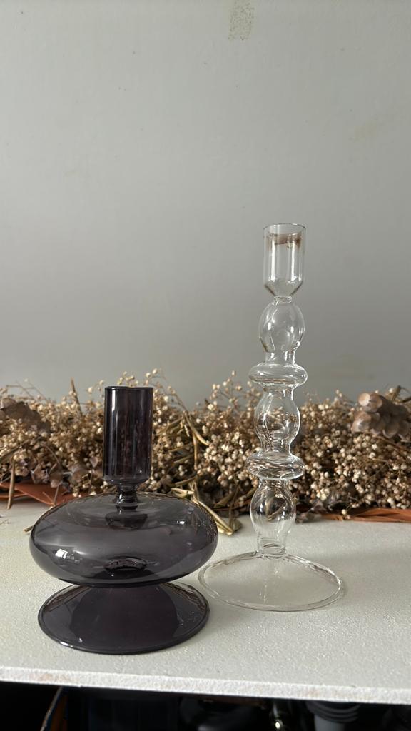 Kandelaar smoke glas zwart en helder glas, Overige materialen, Zwart, Nieuw, Ophalen of Verzenden
