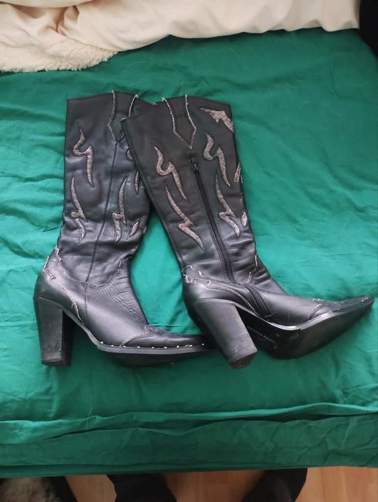 Zwarte cowboylaarzen met hak - Andrea Moda, Hoge laarzen, Verzenden, Zwart, Gedragen