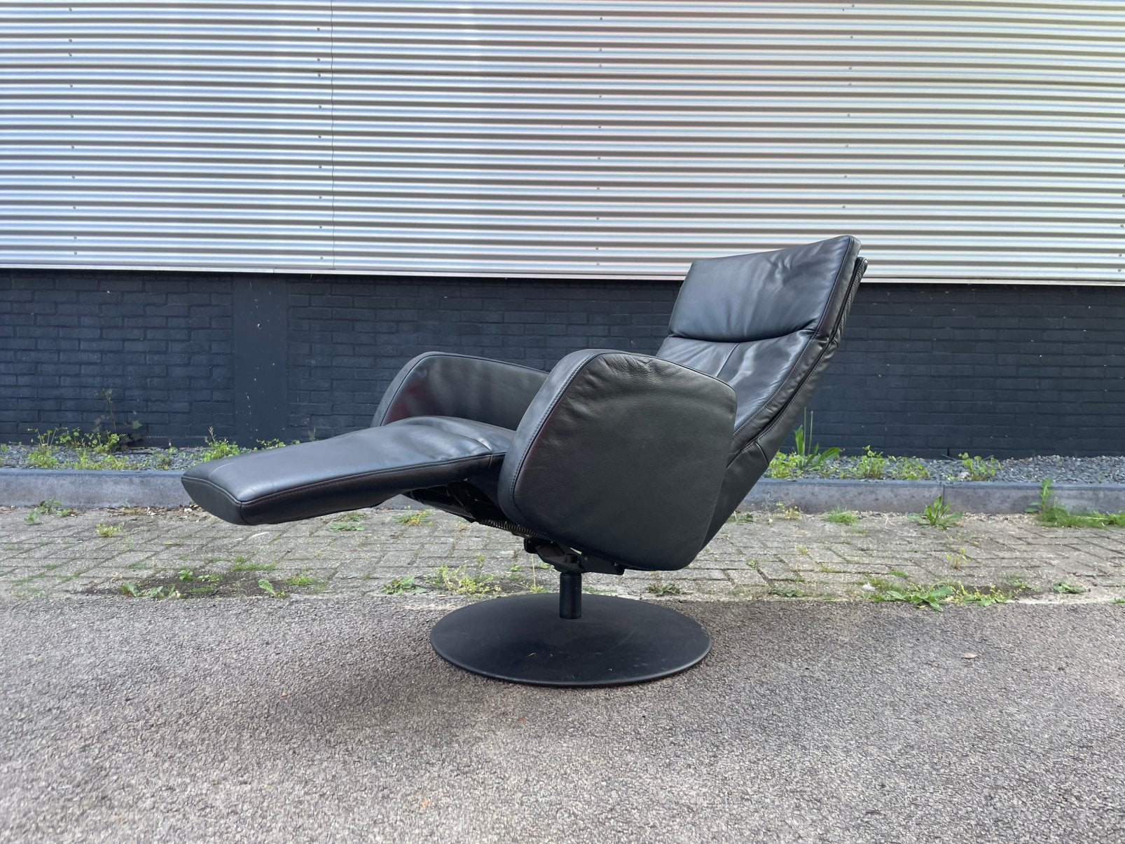 Zwarte leren relax fauteuil / relax stoel / relax fauteuil L, Minder dan 75 cm, Ophalen of Verzenden, 50 tot 75 cm, A