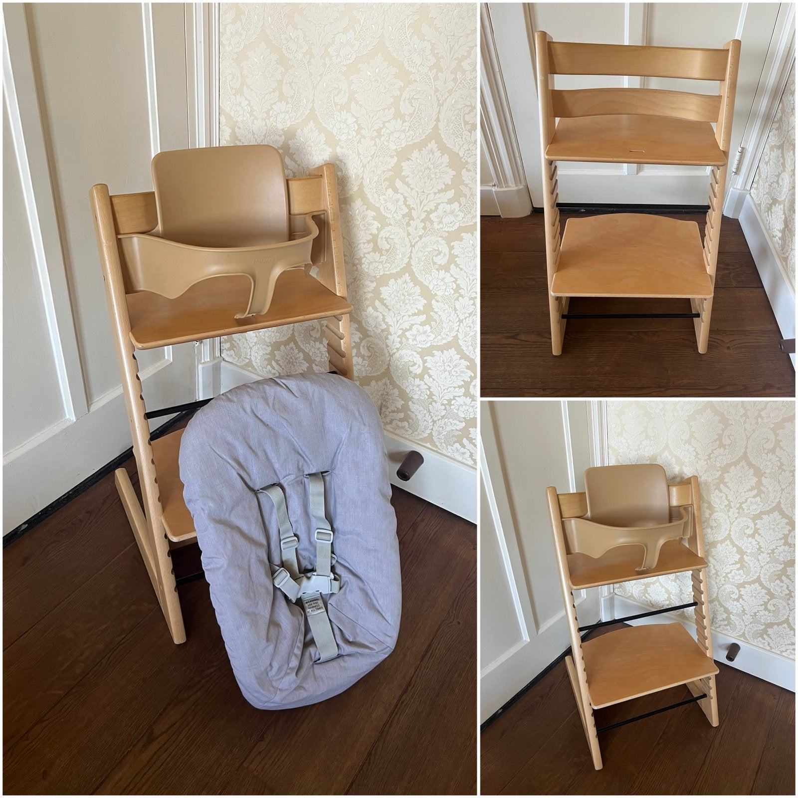 2x Stokke Tripp Trapp kleur bruin + Babyset + Newbornset, Ophalen of Verzenden, Zo goed als nieuw, Meegroeistoel, Gordel(s)
