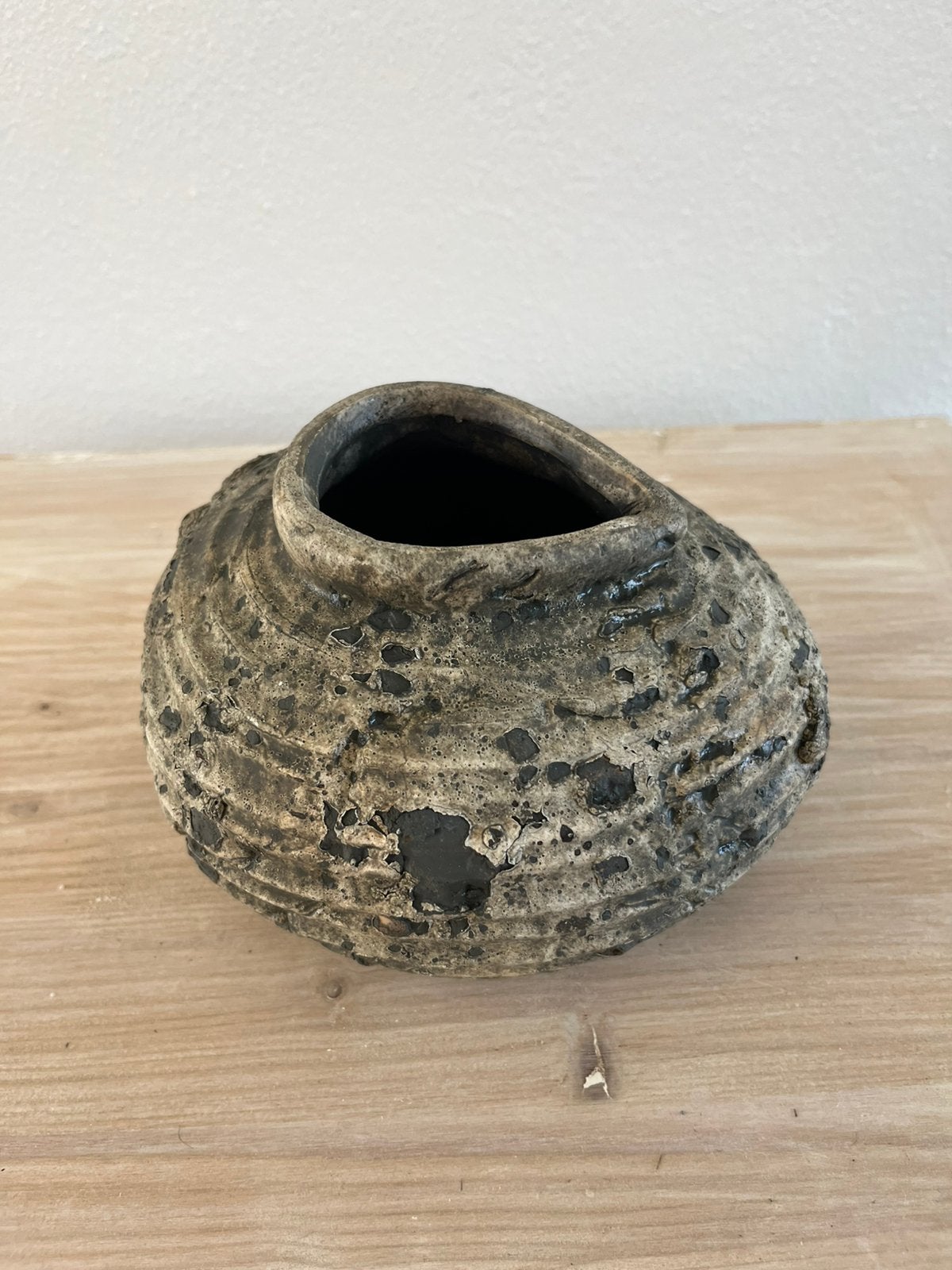 Handgemaakt keramisch raku stijl vaasje -wabi sabi decoratie, Steen, Overige kleuren, Ophalen of Verzenden, Zo goed als nieuw