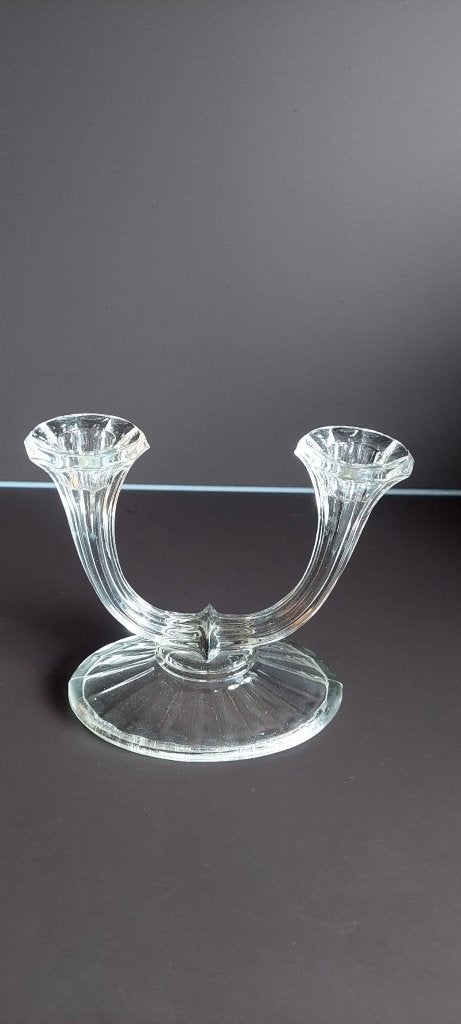 Vintage Art Deco glazen kandelaar – 2 armen, Antiek en Kunst, Ophalen of Verzenden, Glas
