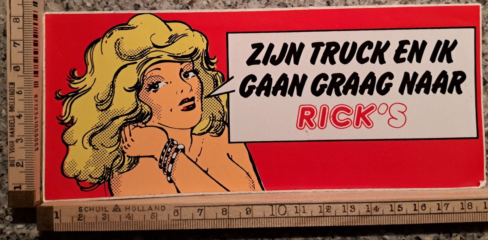 Vintage sticker zijn truck en ik gaan naar Rik's sexy dame, Verzamelen, Ophalen of Verzenden, Zo goed als nieuw