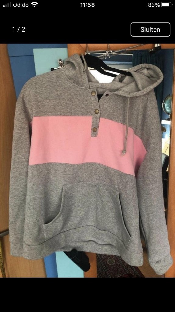leuke grijs/roze trui fleece gevoerd Shein 42/44 zgan, Verzenden, Maat 42/44 (L), Zo goed als nieuw, Grijs