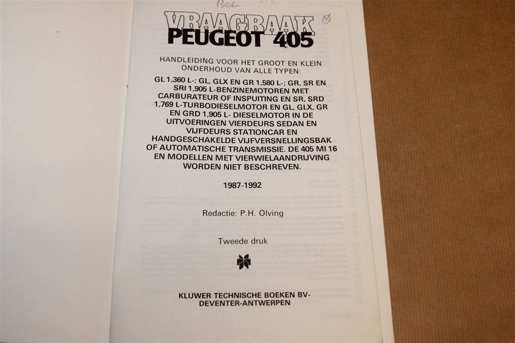 Vraagbaak Peugeot 405 — Autohandleiding 1987-1992, Boeken, Auto's | Boeken, Ophalen of Verzenden, Gelezen, Peugeot