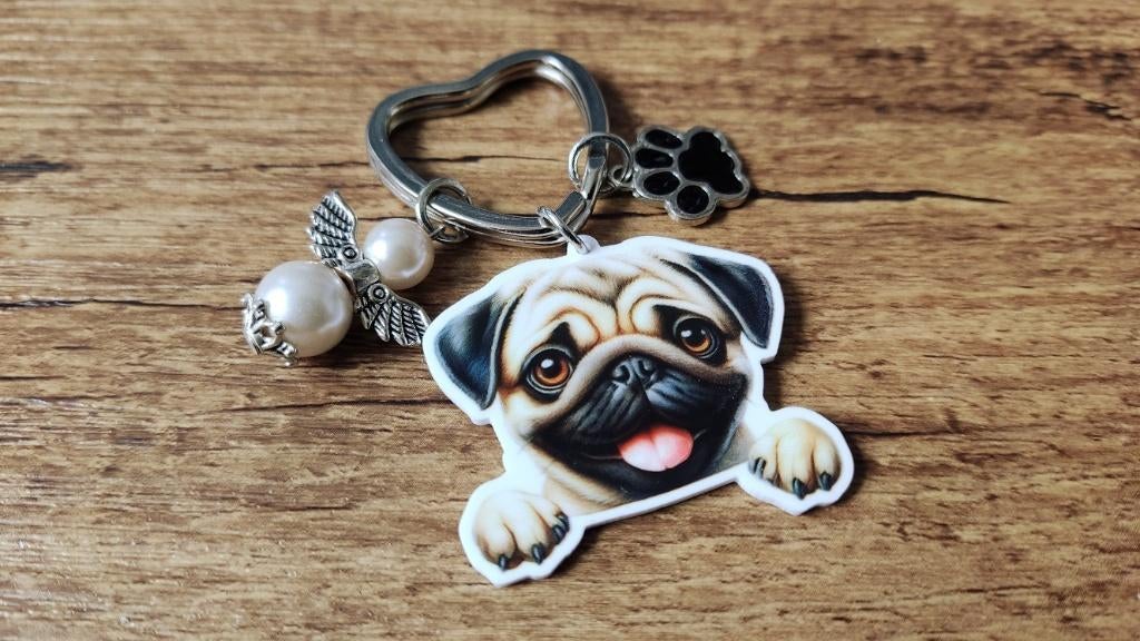 Tashanger Sleutelhanger Pug Mopshond met guardian angel, Verzenden, Nieuw, Dier of Natuur