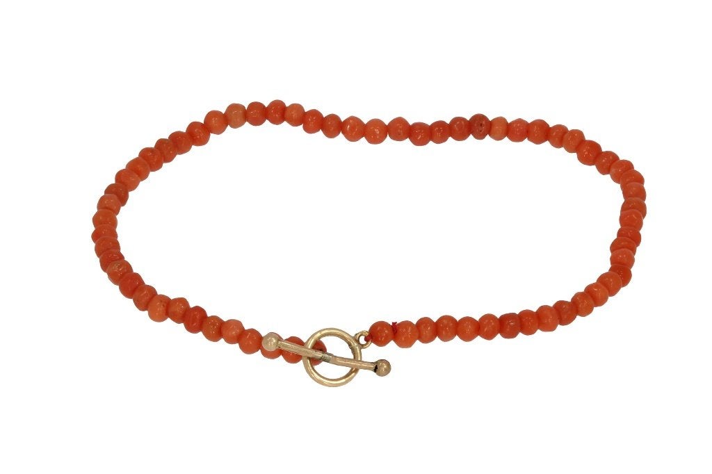 Bloedkoraal antieke armband 14k gouden kapittel slot vintage
