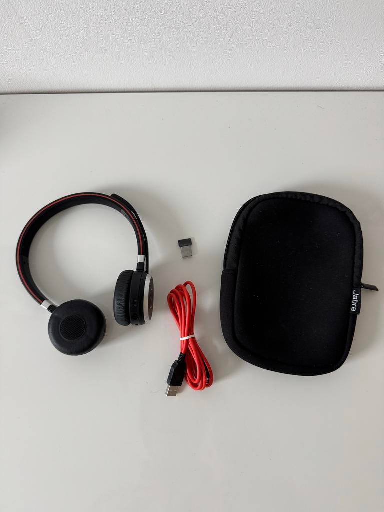 Jabra Evolve 65 MS Stereo Bluetooth Headset met USB Adapter, Ophalen of Verzenden, Zo goed als nieuw