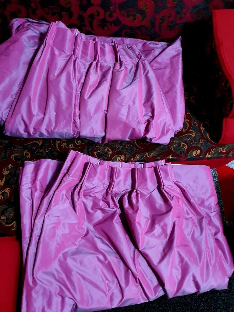 Roze gordijnen met plooien, Ophalen of Verzenden
