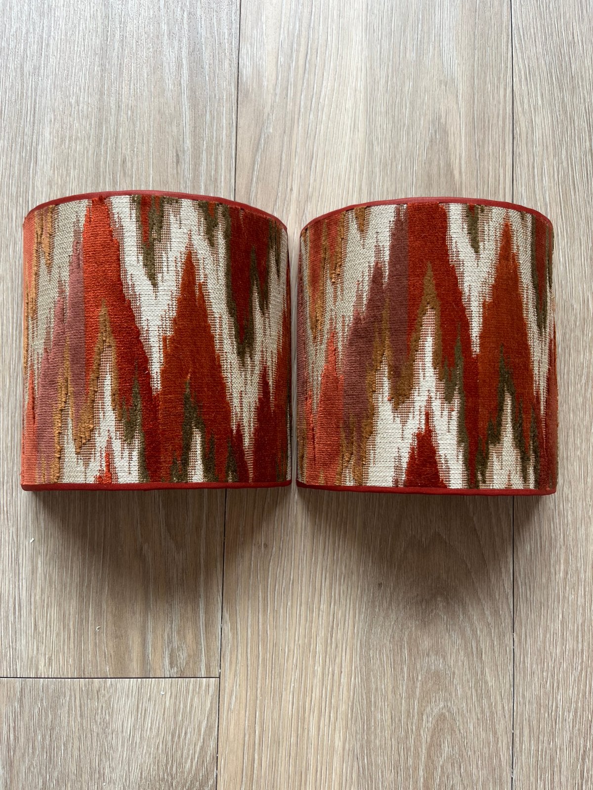 2x wand lampenkapjes vierkant muur bordeaux koper, Ophalen, Zo goed als nieuw, Rood