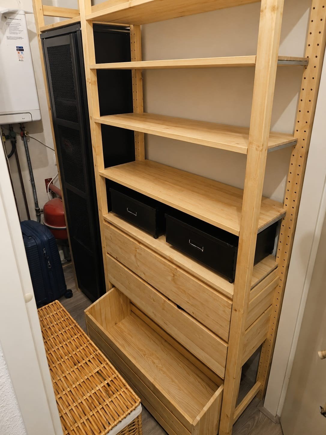 IKEA IVAR Stellingkast met 3 lades en opbergbak op wielen, Ophalen