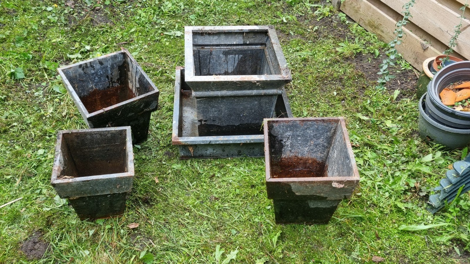 5 zinken plantenbakken, Ophalen, Gebruikt, Vierkant, Balkon