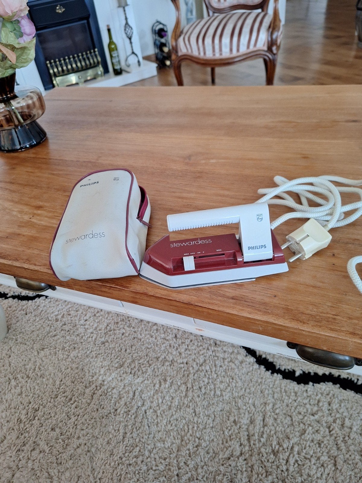 Philips Stewardess Mini Strijkijzer met Hoesje, Ophalen, Gebruikt, Strijkijzer met snoer