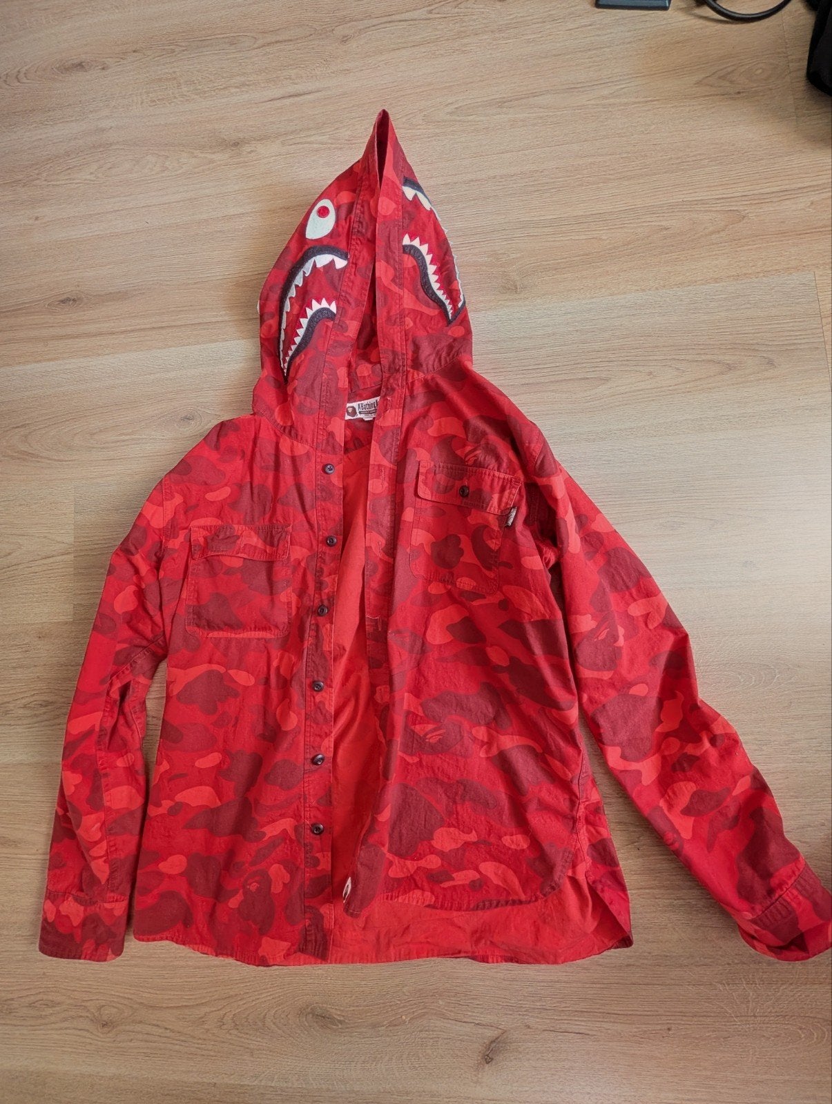Origineel Bape Overhemd met Hoodie - Rood Camo - XL, Ophalen of Verzenden, Zo goed als nieuw, Rood, Halswijdte 43/44 (XL)