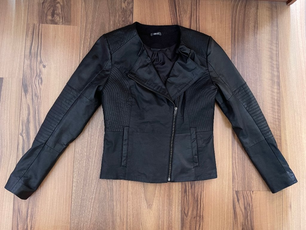 Prachtig zwart leren HEMA jasje / biker jack, Maat 38/40 (M), Zwart, Ophalen of Verzenden, Zo goed als nieuw