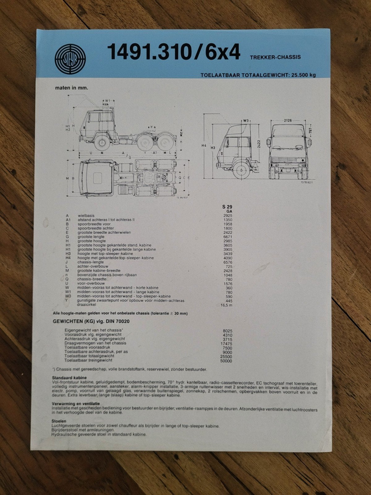 truck folder Steyr 1491.310 / 6x4 trekker chassis, Ophalen of Verzenden