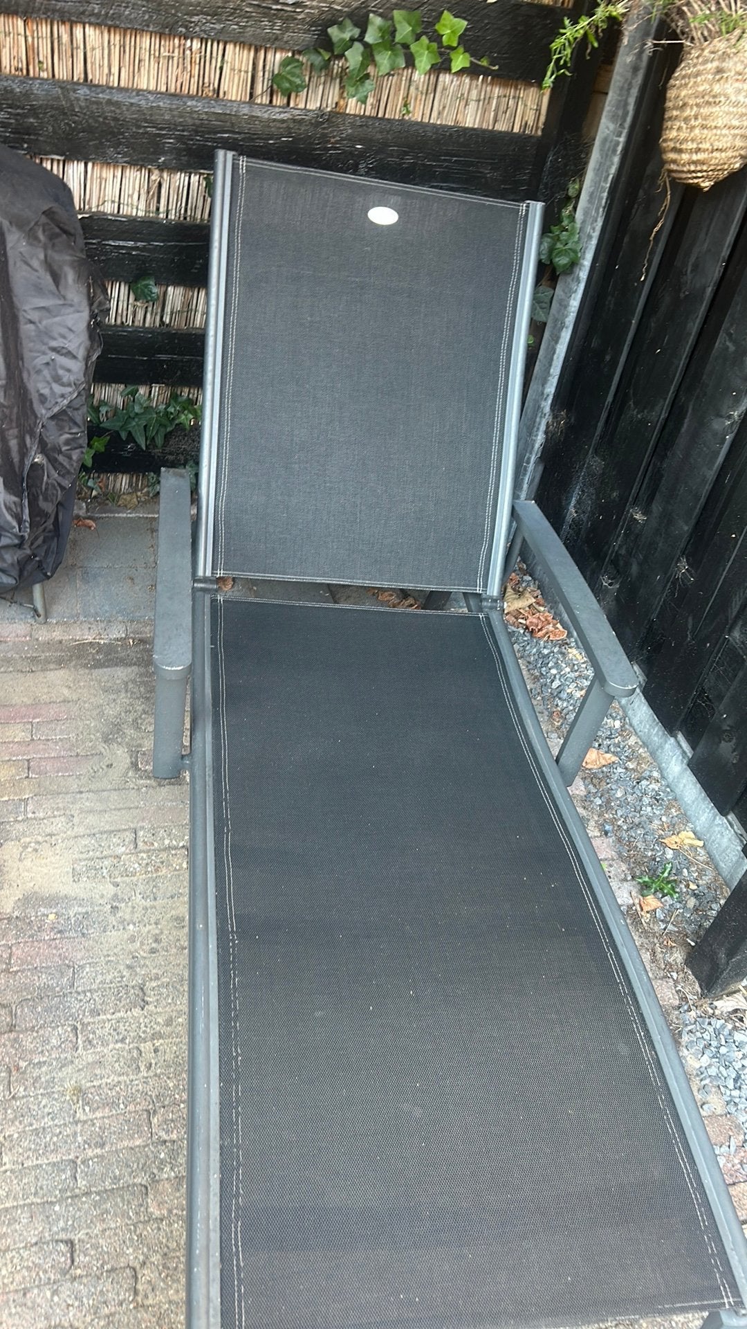 Ligbed Hartman grijs textileen verstelbaar gebruikt en goed, Tuin en Terras, Ophalen, Gebruikt, Kunststof, Verstelbaar