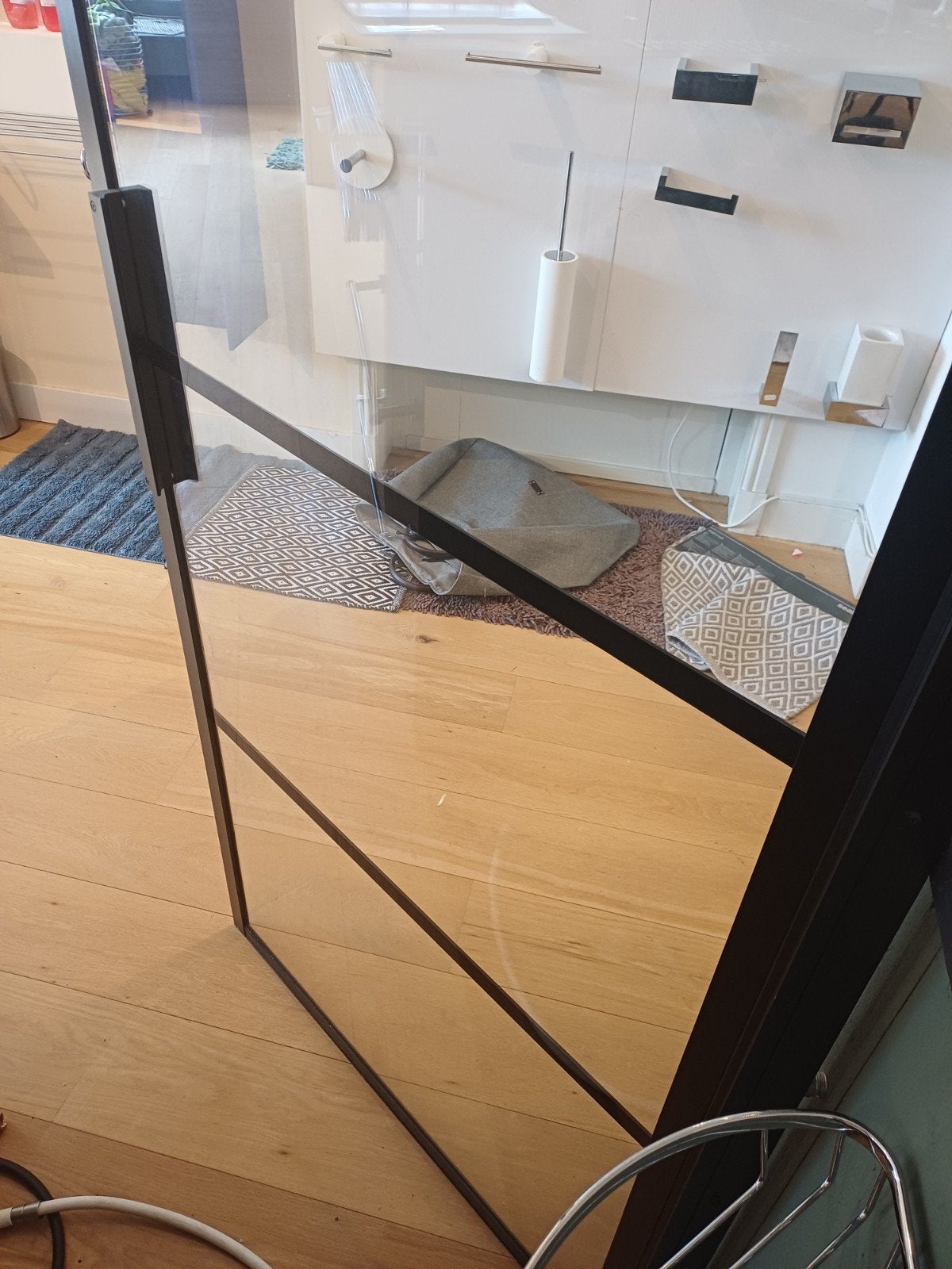 Douchedeur in nis - Zwart frame, glas 90 cm x 210, Ophalen, Nieuw, Glas, Douche