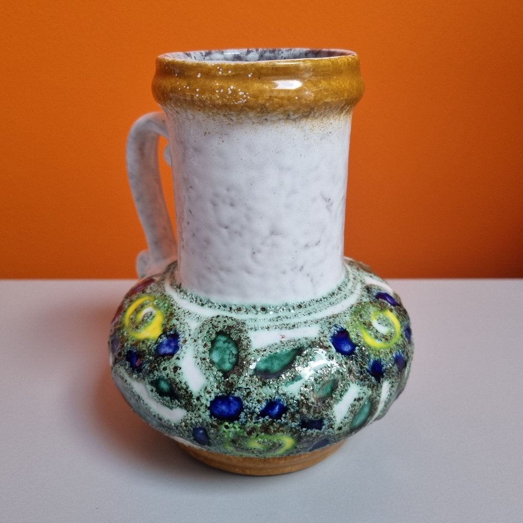 retro vintage keramiek vaas Strehla Germany GDR 70s, 15 cm, Zo goed als nieuw, Steen/keramiek, Meerkleurig