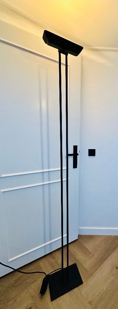 Postmoderne vloerlamp zwart – uplighter met dimmer (188 cm), Ophalen, Overige fittingen, Zo goed als nieuw, Metaal