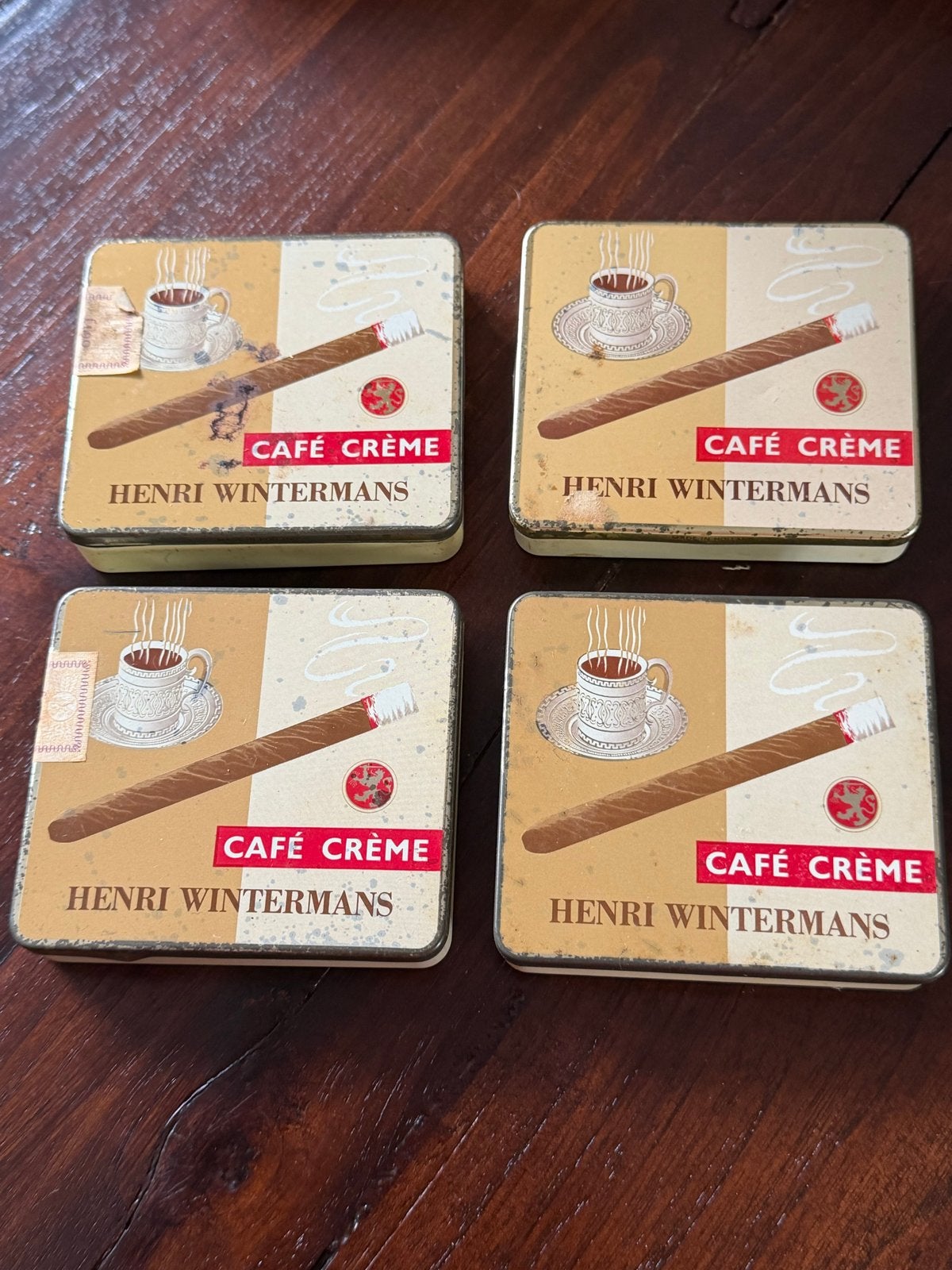 4 Vintage Henri Wintermans Café Crème sigarenblikjes, Ophalen of Verzenden, Gebruikt, Overige, Overige merken