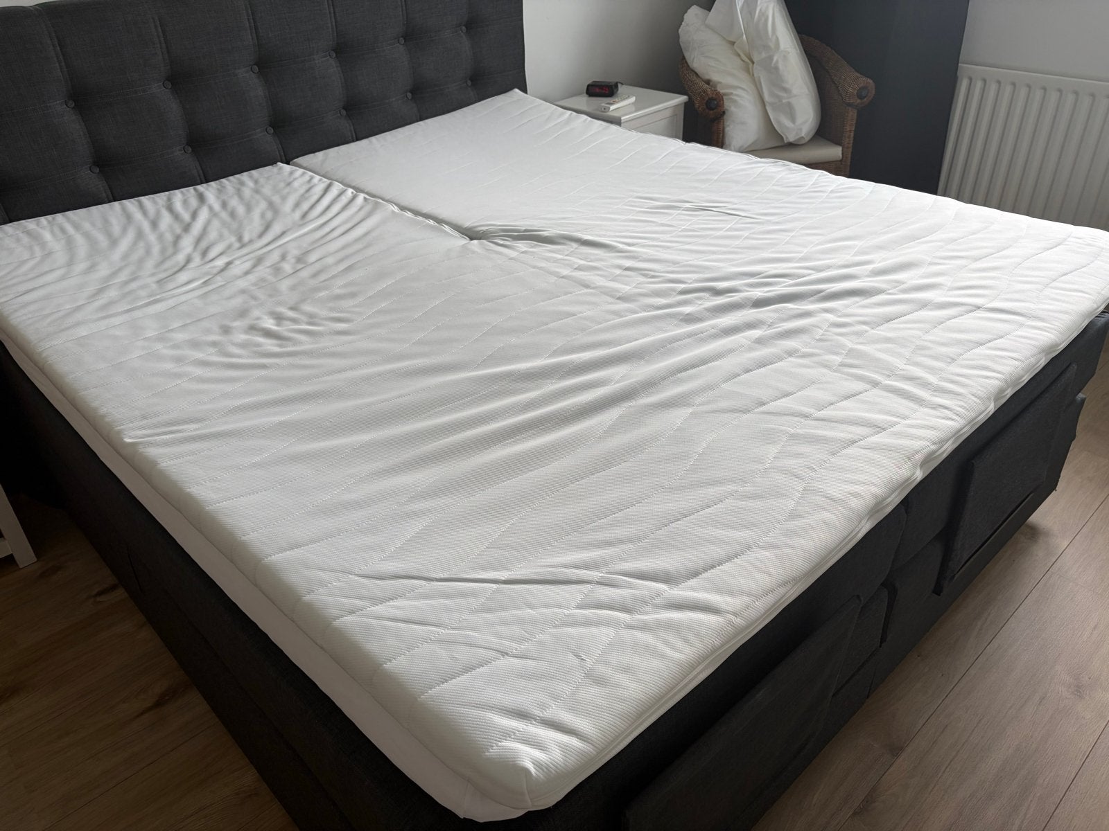 Topper 180x200 plus split, Ophalen, Verstelbaar, Wit, Tweepersoons