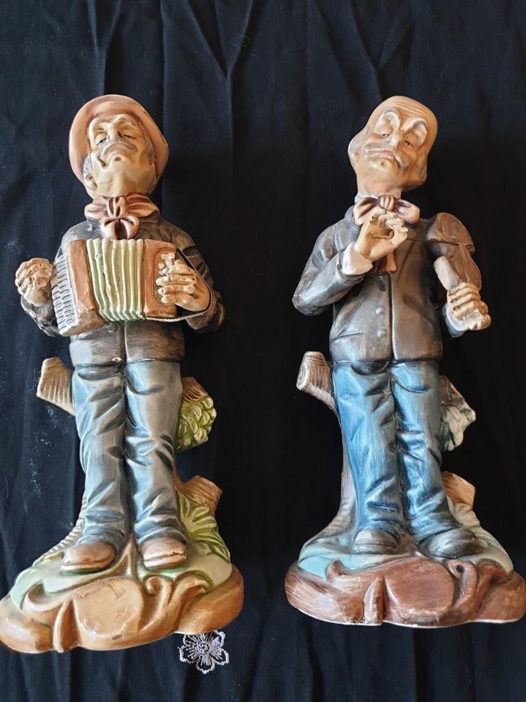 Vintage Beeldjes Muzikanten: Accordeonist & Violist, Ophalen of Verzenden, Gebruikt, Mens