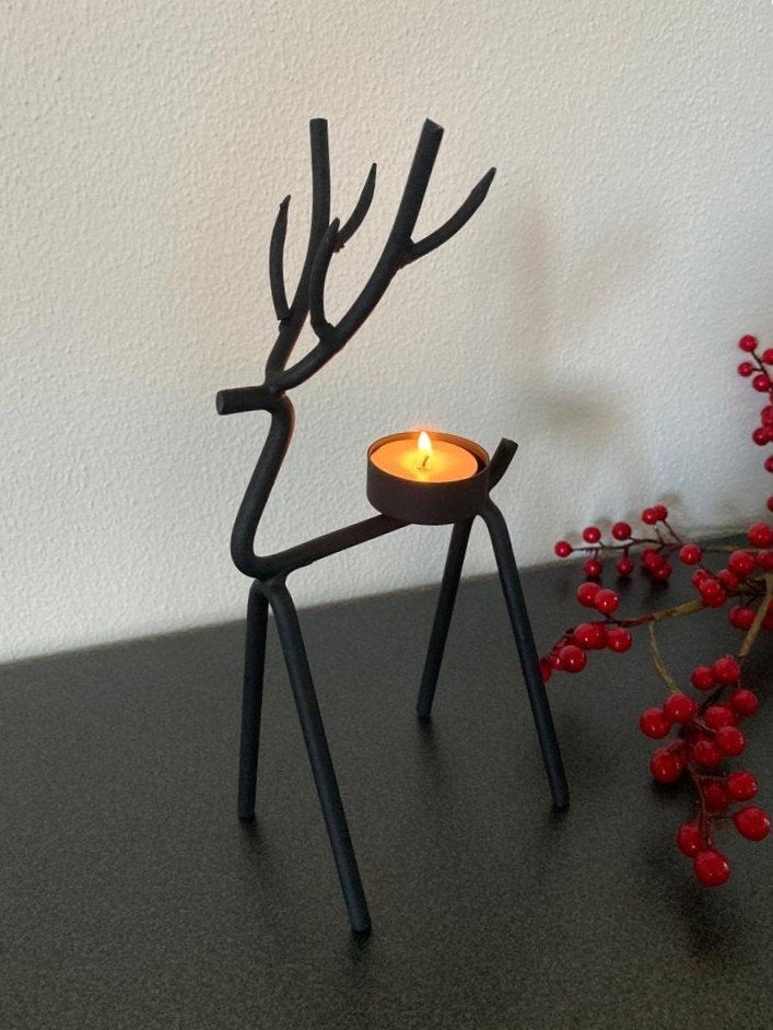 Decoratie Hertje met waxinelichtje houder zwart Nieuw, Huis en Inrichting, Waxinelichthouder, Nieuw, Ophalen of Verzenden, Metaal