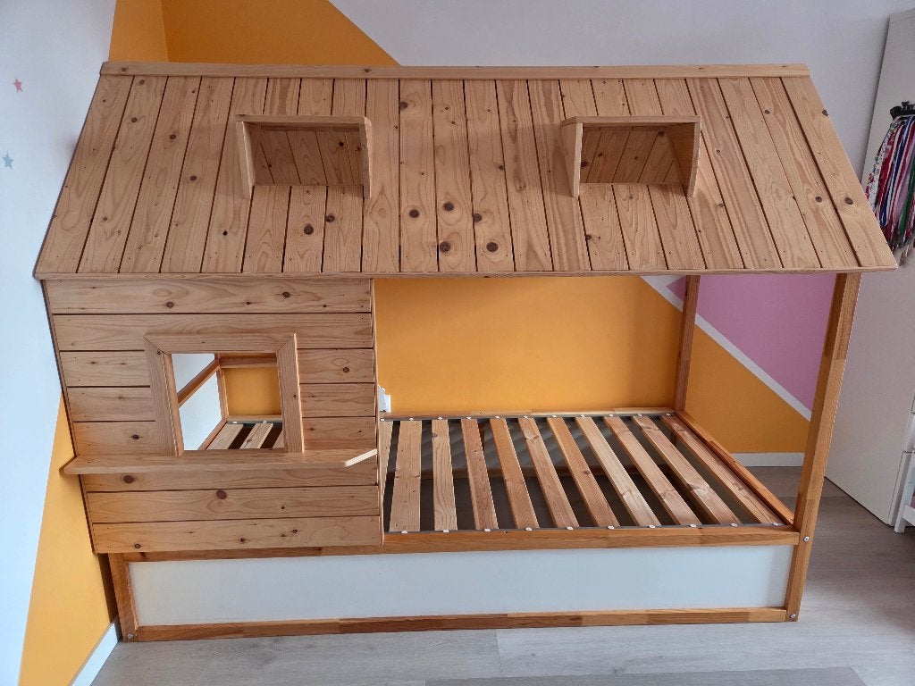 Bedhuisje, kinderbed met led licht, 200x90cm, Ophalen, 85 tot 100 cm, Zo goed als nieuw, Lattenbodem