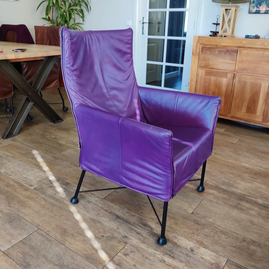 Montis Charly fauteuil aubergine leer origineel in topstaat, Huis en Inrichting, Overige kleuren, Montis, Ophalen of Verzenden
