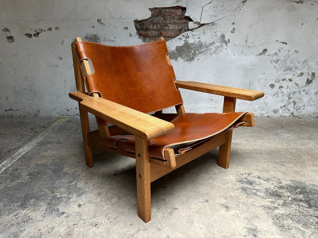 Kurt Østervig Hunting chair Deens design fauteuil eik leder, Ophalen, Vintage, 75 tot 100 cm, Zo goed als nieuw