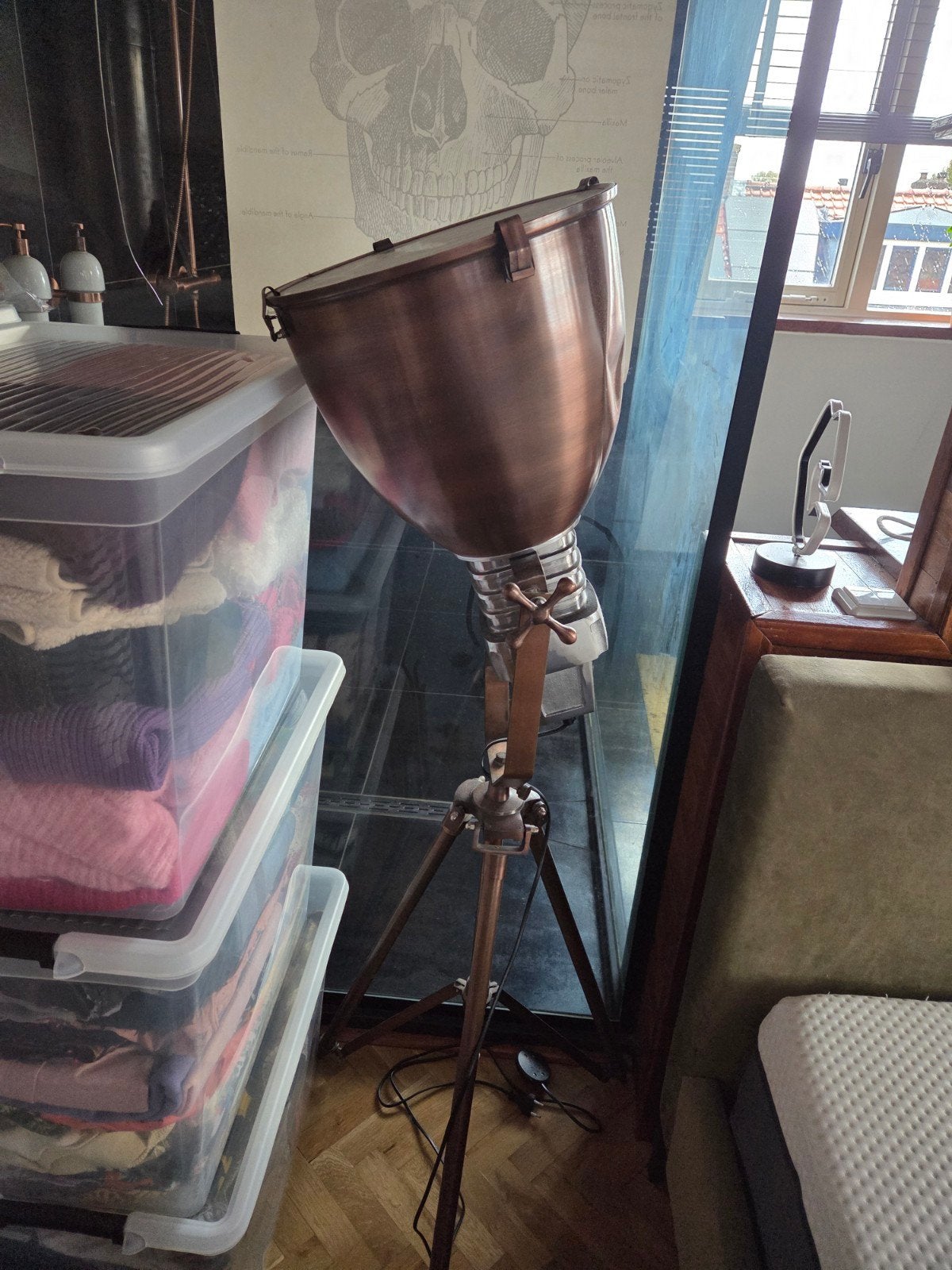 Koperen Vloerlamp met Statief - Industriële Stijl, Ophalen
