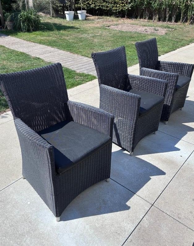 Set van 6 zwarte wicker tuinstoelen van LIFE met kussens, Tuin en Terras, Tuinstoelen, Ophalen of Verzenden, Gebruikt, Kunststof