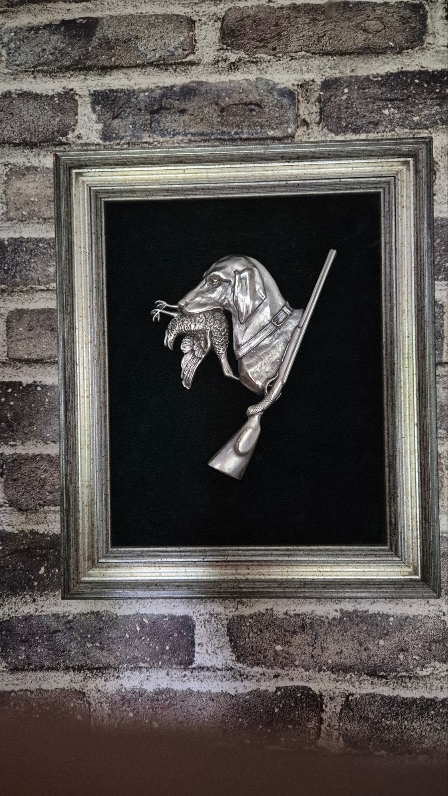 Jachthond met vogel en geweer - Uniek wanddecoratie, Ophalen of Verzenden